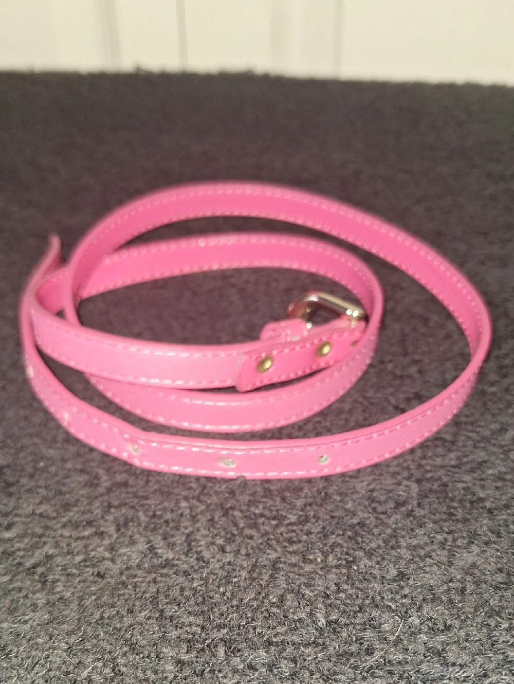Slim Pink Leather-Style Women's Belt with Gold-Tone Buckle - 12